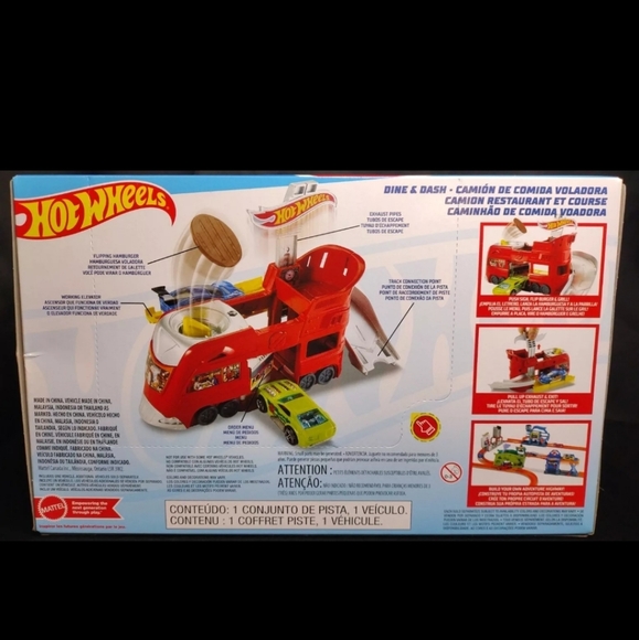 NEW MATTEL HOT WHEELS CITY DINE & DASH STATION 2 PIECE SET 1 VEHICLE FLIP BURGER - Picture 4 of 6